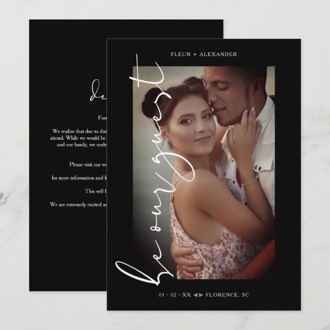 Black Trendy Photo Be Our Guest Minimalist Wedding Spara Datumet (Fram/baksida)