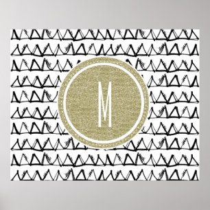 Black Triangles Guld Glitter Monogram Poster
