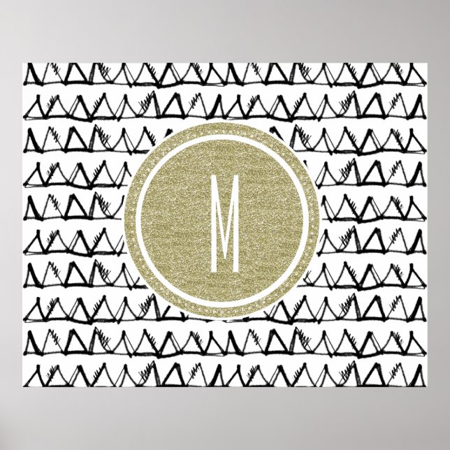 Black Triangles Guld Glitter Monogram Poster (Framsidan)
