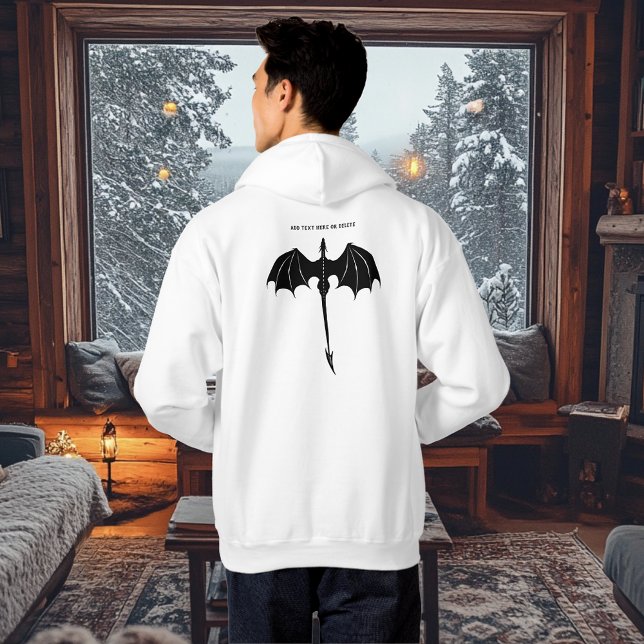 Black Tribal Flight Dragon Fantasy White Hoodie (Skapare uppladdad)