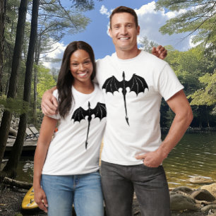 Black Tribal Flight Dragon Fantasy White T Shirt