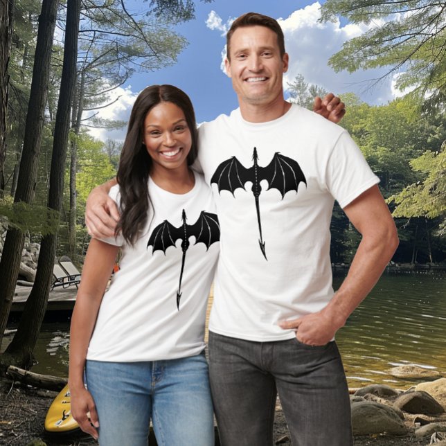 Black Tribal Flight Dragon Fantasy White T Shirt (Skapare uppladdad)