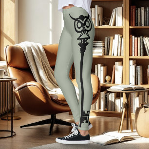 Black Tribal Grönt Uggla Skelton Nyckel Leggings