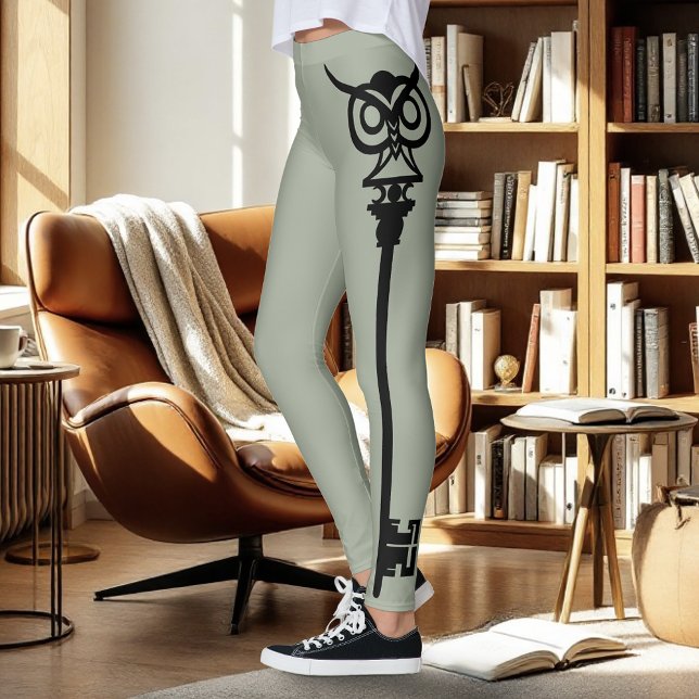 Black Tribal Grönt Uggla Skelton Nyckel Leggings (Skapare uppladdad)