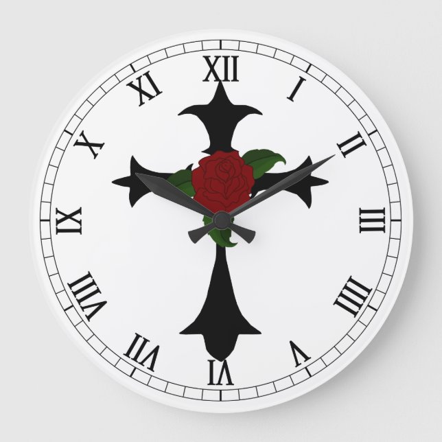 Black Tribal Kor Round Roman Numerals Clock Stor Klocka (Framsida)