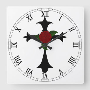 Black Tribal Kor Square Roman Numerals Clock Fyrkantig Klocka