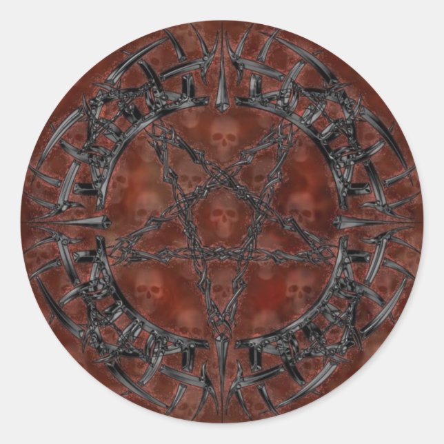 Black Tribal Pentagram Runt Klistermärke (Framsida)