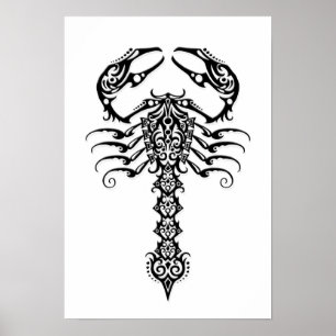 Black Tribal Scorpion på White Poster
