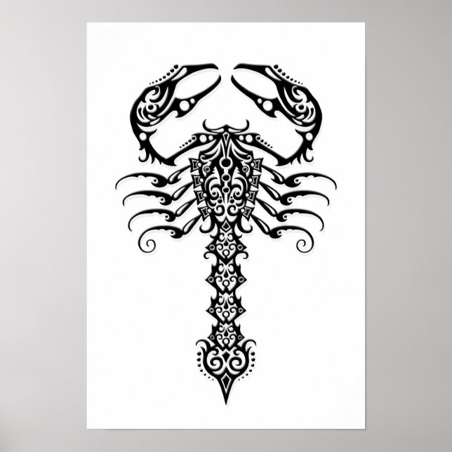 Black Tribal Scorpion på White Poster (Framsidan)
