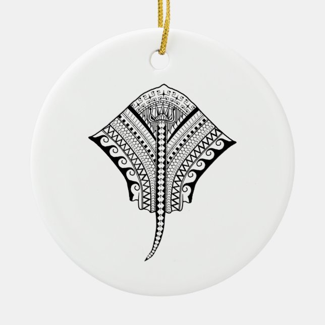 Black Tribal Stingray Manta Ray Julgransprydnad Keramik (Framsidan)