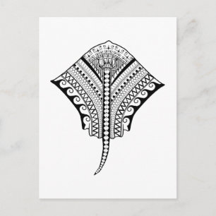 Black Tribal Stingray Manta Ray Vykort