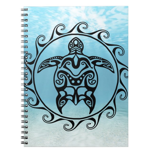 Black Tribal Turtle Sol Anteckningsbok (Framsidan)
