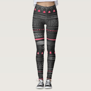 Black Tribal-utskrift med Rosa accenter Leggings