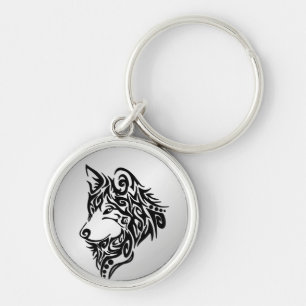 Black Tribal Varg Rund Silverfärgad Nyckelring