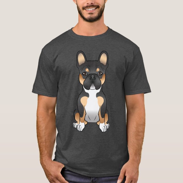 Black Tricolor Fransk Bulldog/Frenchie Cute Hund T Shirt (Framsida)