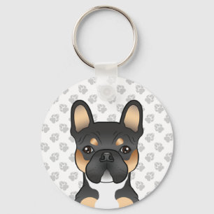 Black Tricolor Fransk Bulldog Frenchie Hund & Tass Nyckelring