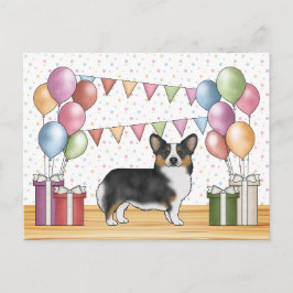 Black Tricolor Pembroke Corgi Hund Pastel Birthday Vykort