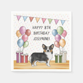 Black Tricolor Pembroke Welsh Corgi Grattis på föd Pappersservett