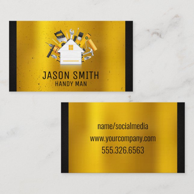 Black Trim Carpentry Verktyg Guld Metall Visitkort (Fram/baksida)