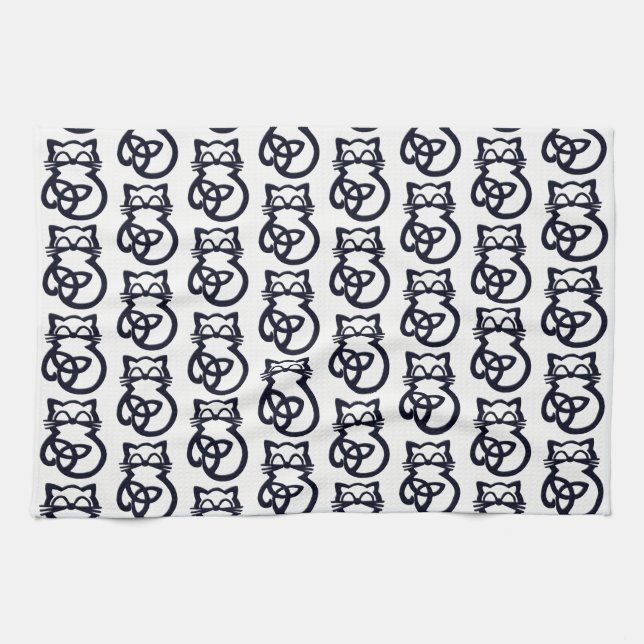 Black Trinity Knot Celtic Cat Kitchen Towel Kökshandduk (Horisontell)