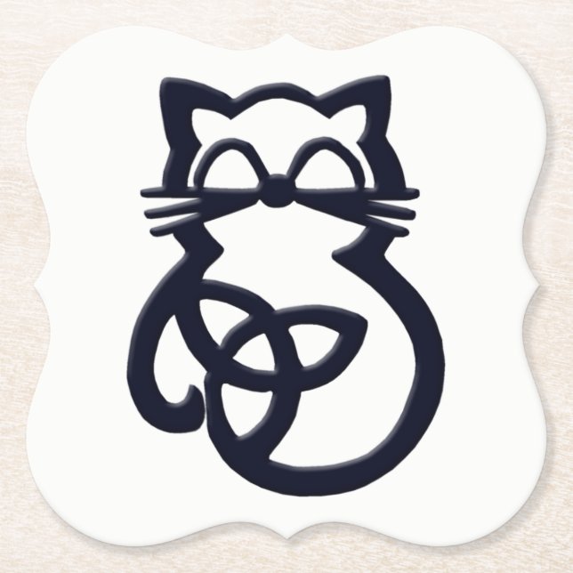 Black Trinity Knot Celtic Cat Underlägg (Framsida)