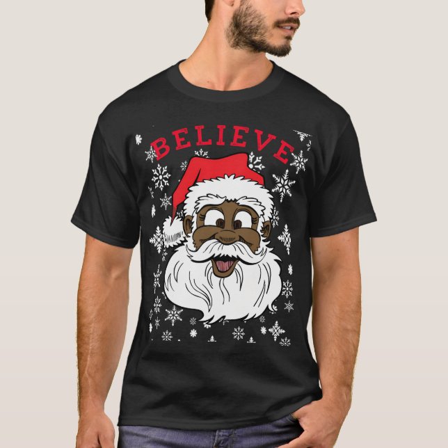 Black Tro Santa Roligt Fånig Santa African Americ T Shirt (Framsida)