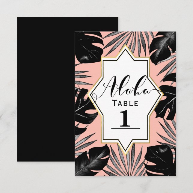 Black Tropical Löv & Coral Guld Bordsnummer (Fram/baksida)