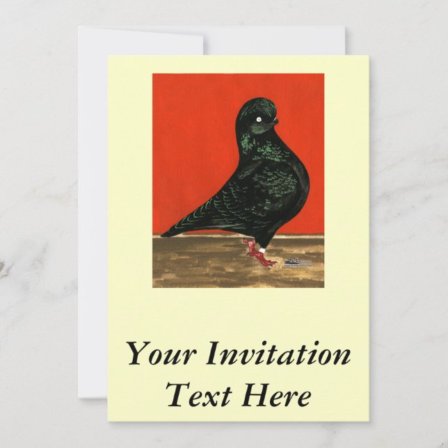 Black Tumbler Pigeon Watercolor Inbjudningar (Framsida)