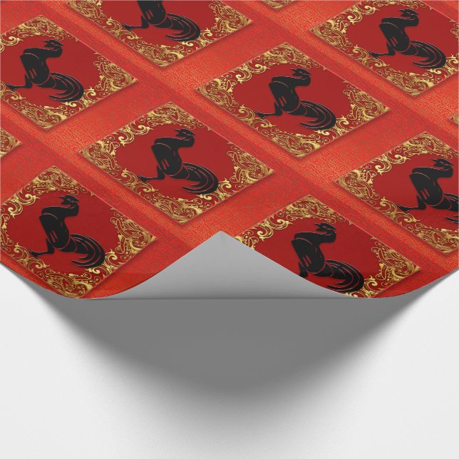 Black Tupp Chinese Zodiac Animal Red och Guld Presentpapper (Hörn)
