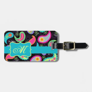 Black Turcos Modern Paisley Mönster Monogram Bagagebricka