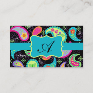 Black Turcos Modern Paisley Mönster Monogram Visitkort