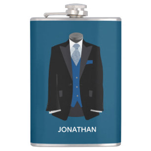 Black Tux med Blue Vest Personalize Bröllop Fickplunta