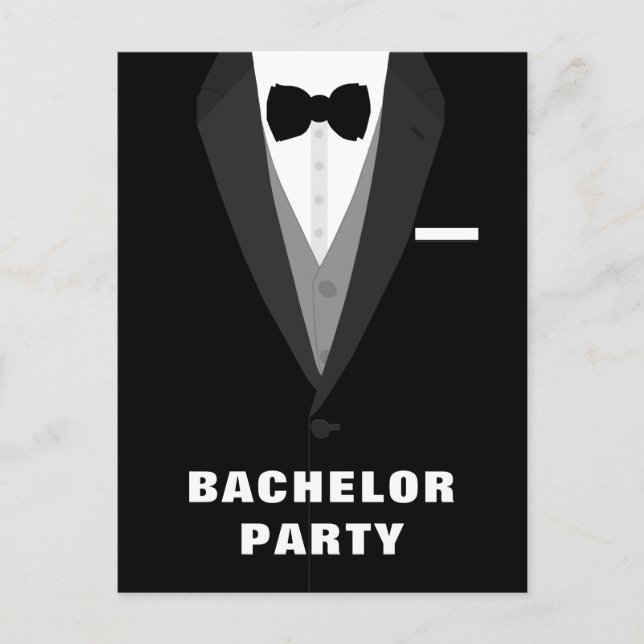 Black Tuxedo Bachelor Party-inbjudan Inbjudan Vykort (Framsida)