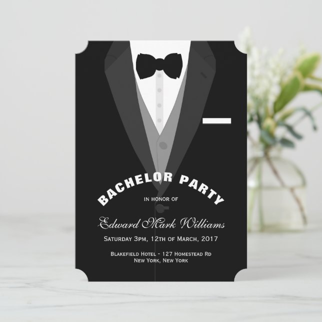 Black Tuxedo Bachelor Party Inbjudningar (Stående Fram)