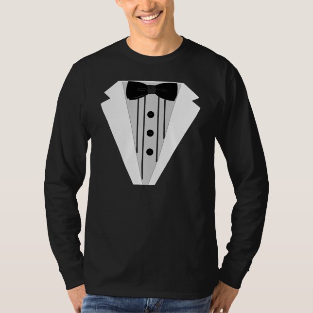 Black Tuxedo Bow Tie Formal Tee Shirt (Framsida)