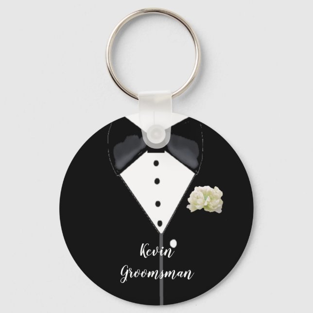 Black Tuxedo Bröllop Groomsman Keychain Nyckelring (Framsida)