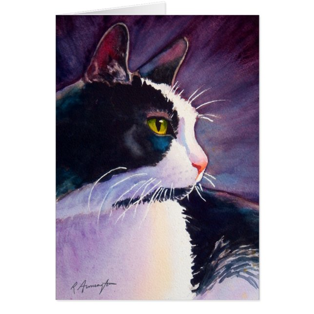 Black Tuxedo Cat in Stormy Mood Hälsningskort (Framsidan)