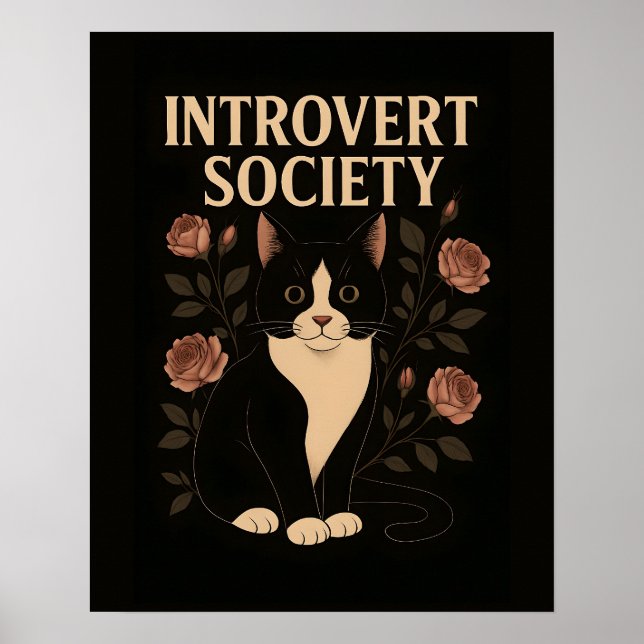 Black Tuxedo Cat Introvert Society Poster (Framsidan)