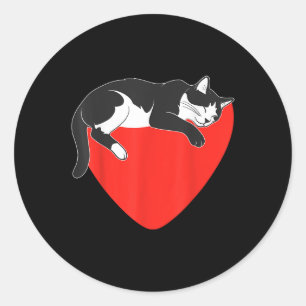 Black Tuxedo Cat Lover Owner Valentines day Kärlek Runt Klistermärke