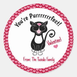 Black Tuxedo Cat Valentine Day Red Hearts Runt Klistermärke