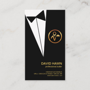 Black Tuxedo Guld Boutonniere Butlers Logotyp Visitkort