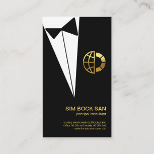Black Tuxedo Guld Global Boutonniere Consultant Visitkort