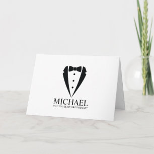 Black Tuxedo Kostym Personlig Groomsman Frieri Inbjudan