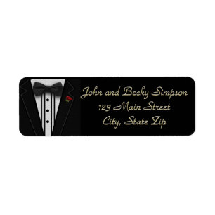 Black Tuxedo med Bow Tie Returadress Etikett