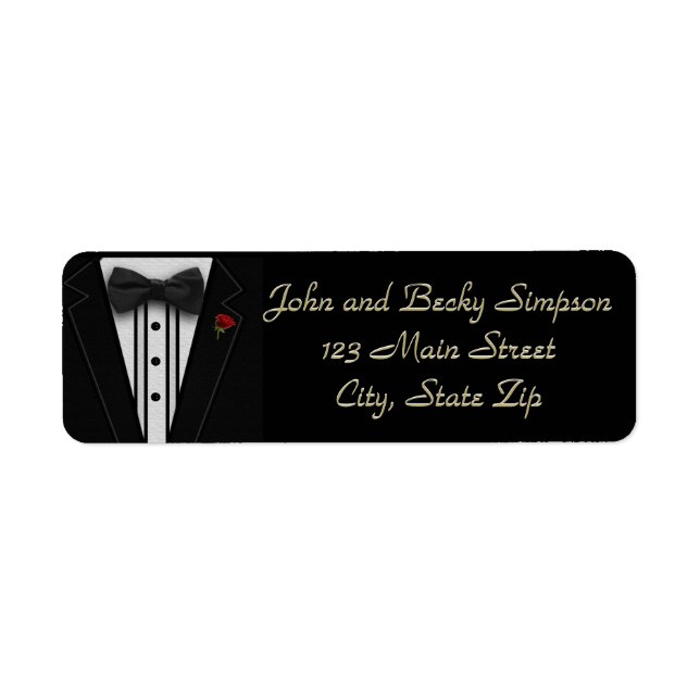 Black Tuxedo med Bow Tie Returadress Etikett (Framsidan)