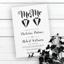Black tuxedo Mr and Mr two grooms gay wedding Inbjudningar