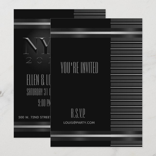 Black Tuxedo Rand NYE Formal Elegant-inbjudan Inbjudningar (Fram/baksida)