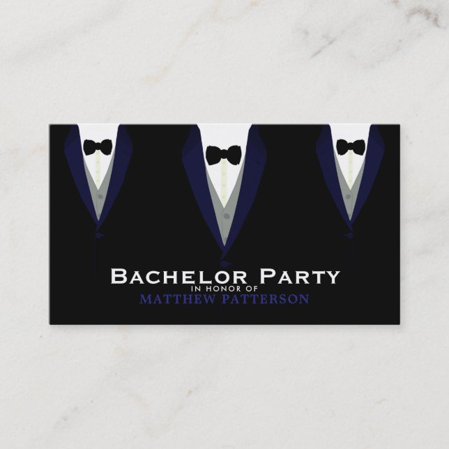 Black Tuxedo, Sleek & Modern Bachelor Party Biljet Visitkort (Framsida)