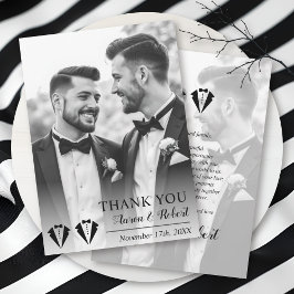 Black tuxedo two grooms gay wedding photo tack kort