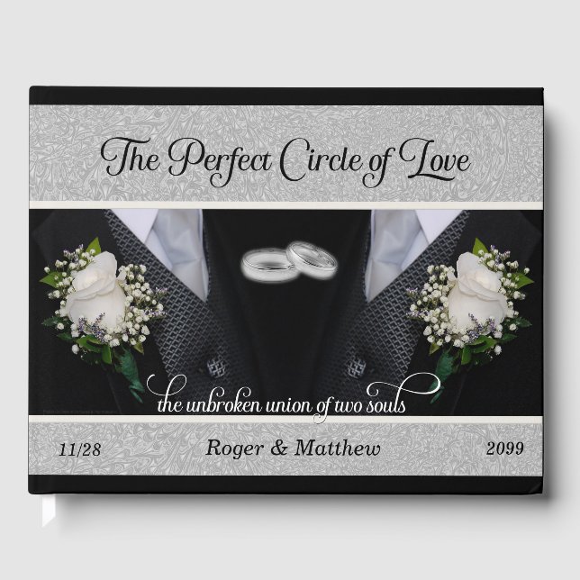 Black Tuxes Gay Bröllop två Grooms Två foton Gästböcker (Framsida)